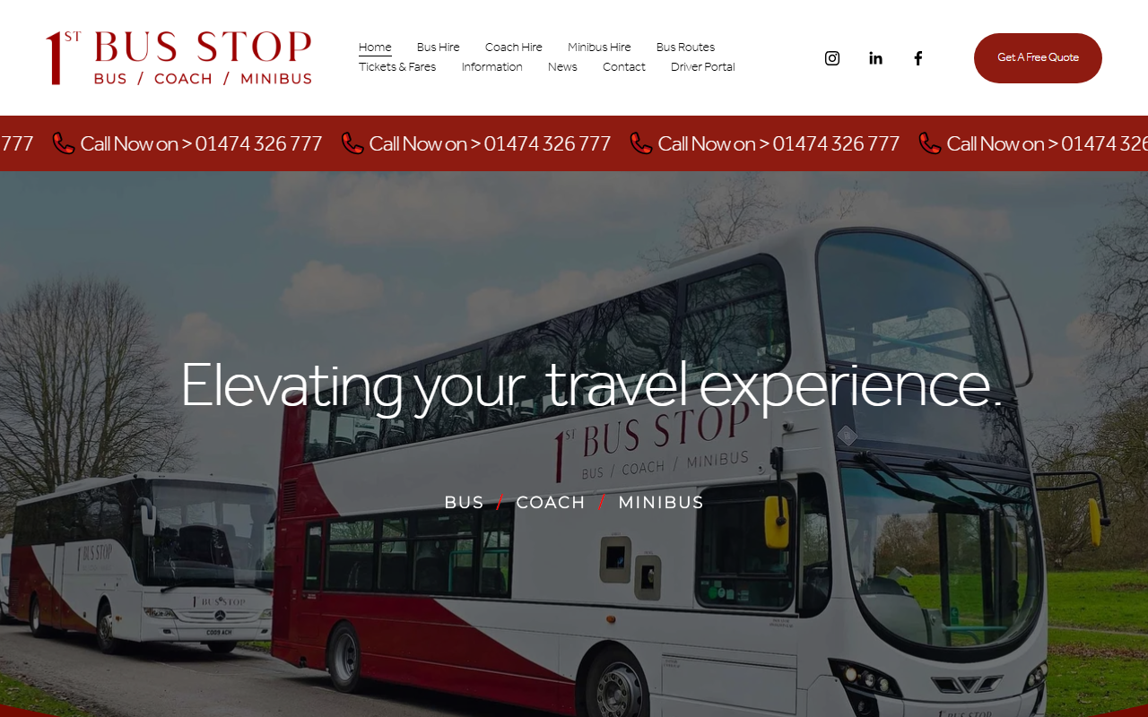 1st Bus Stop Ltd website screenshot showing their bus services and timetable information