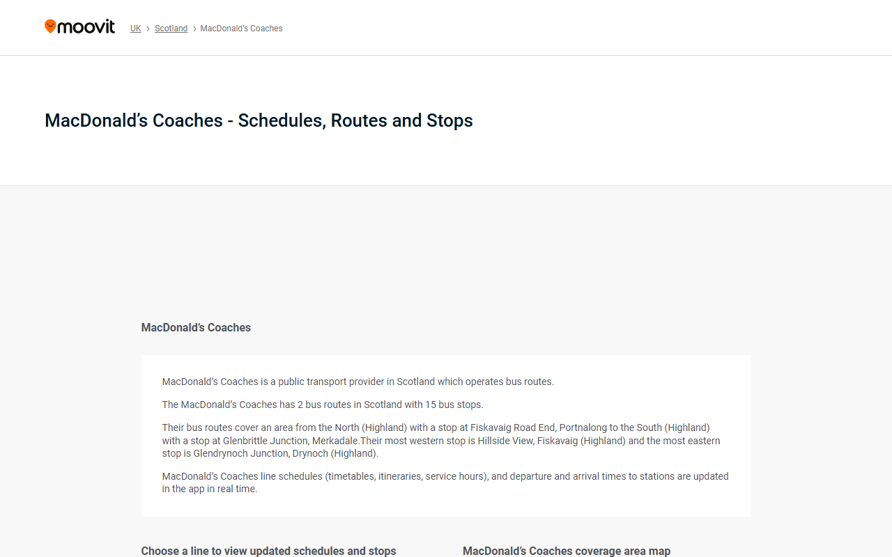 A MacDonald website screenshot showing their bus services and timetable information