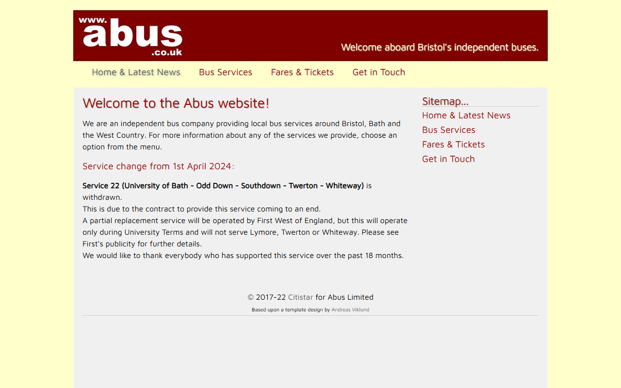 Abus website screenshot showing their bus services and timetable information