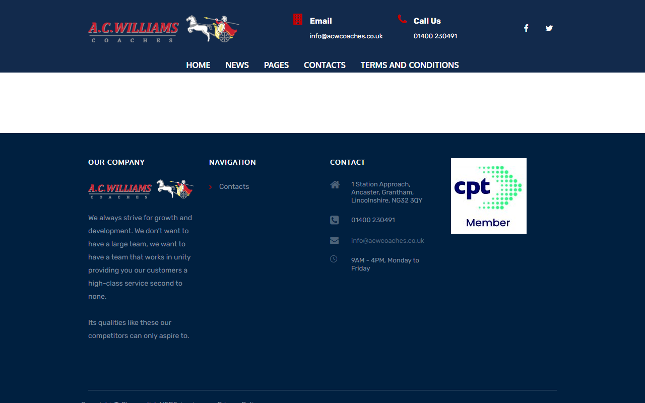 AC Williams website screenshot showing their bus services and timetable information