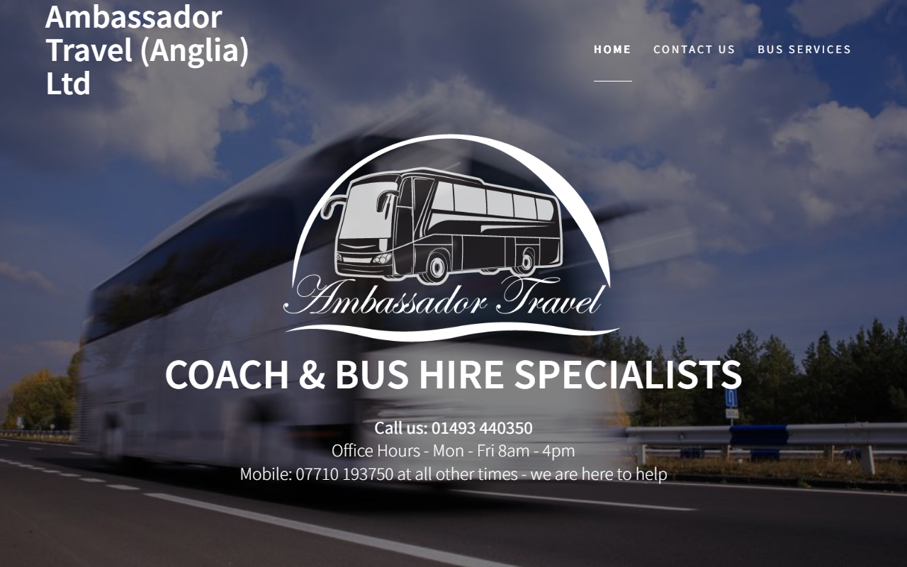 Ambassador Travel website screenshot showing their bus services and timetable information