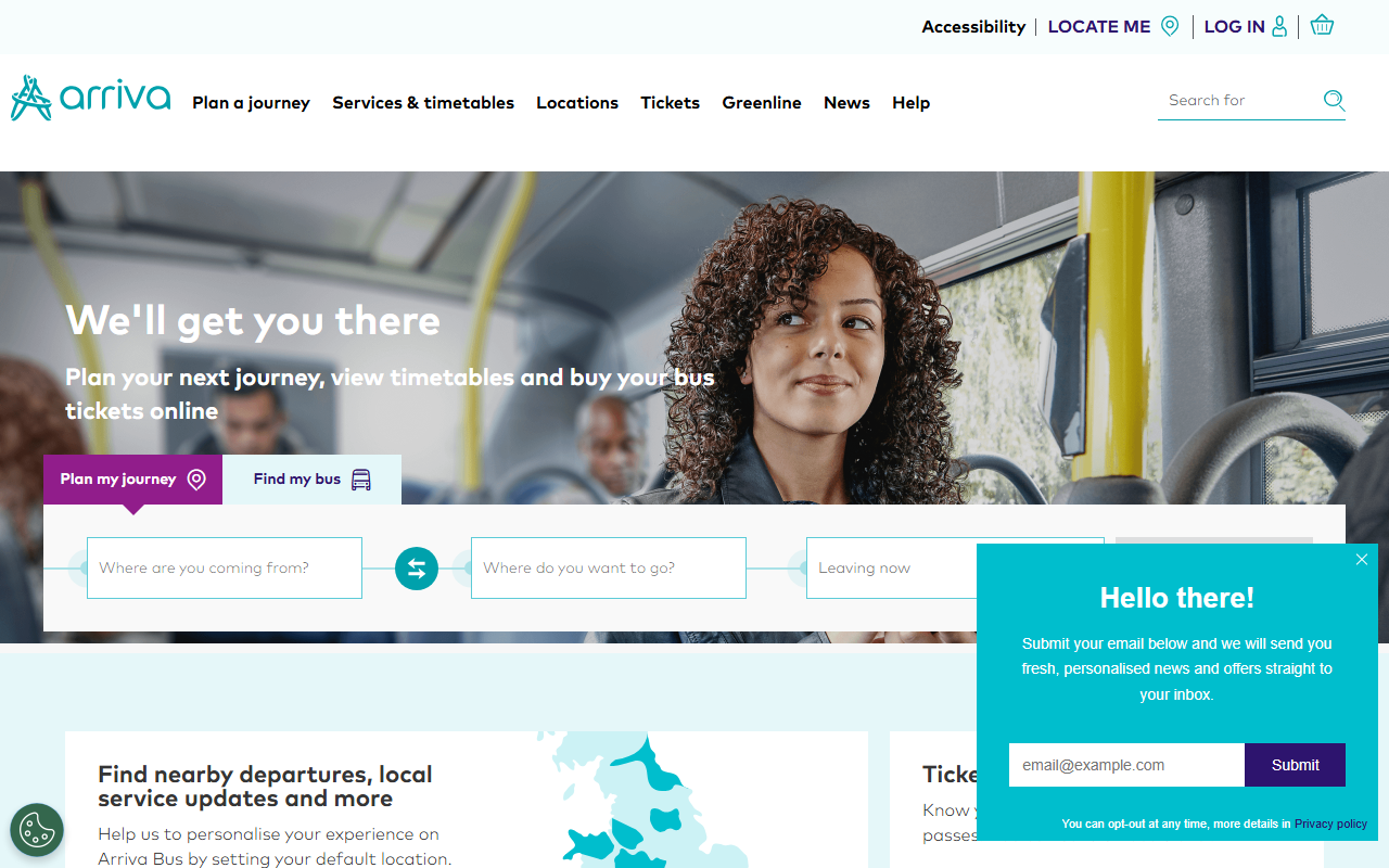 Archway Travel website screenshot showing their bus services and timetable information