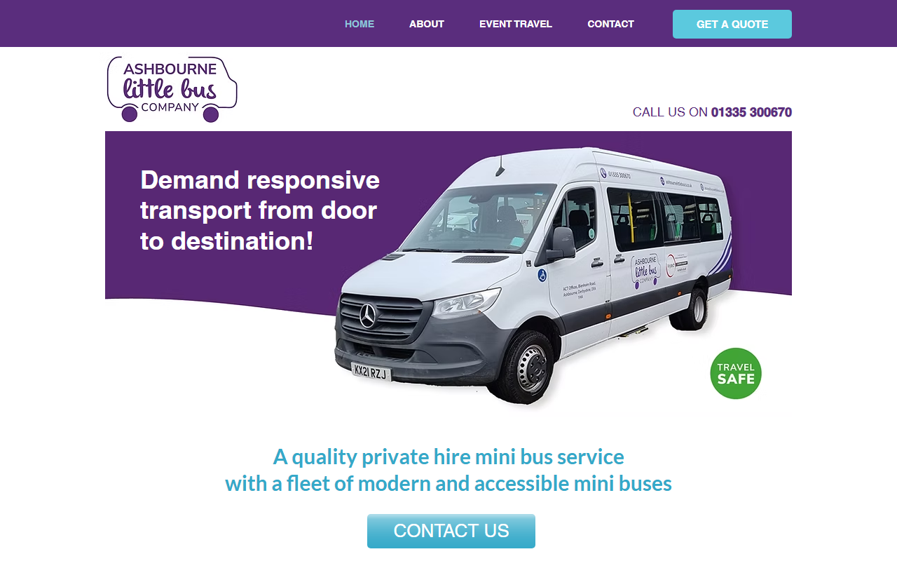 Ashbourne Little Bus Co website screenshot showing their bus services and timetable information