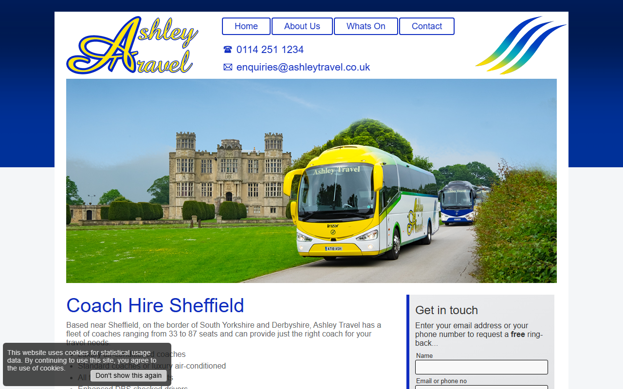 Ashley Travel website screenshot showing their bus services and timetable information