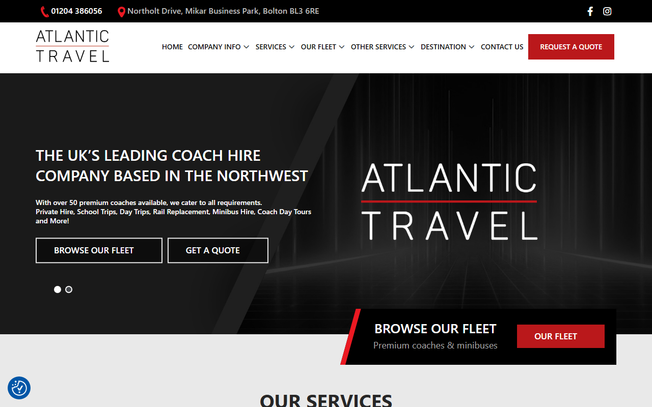 Atlantic Travel website screenshot showing their bus services and timetable information