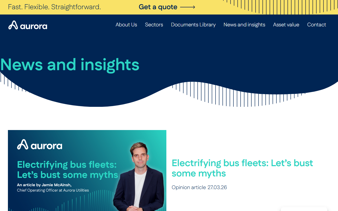 Aurora Transport website screenshot showing their bus services and timetable information