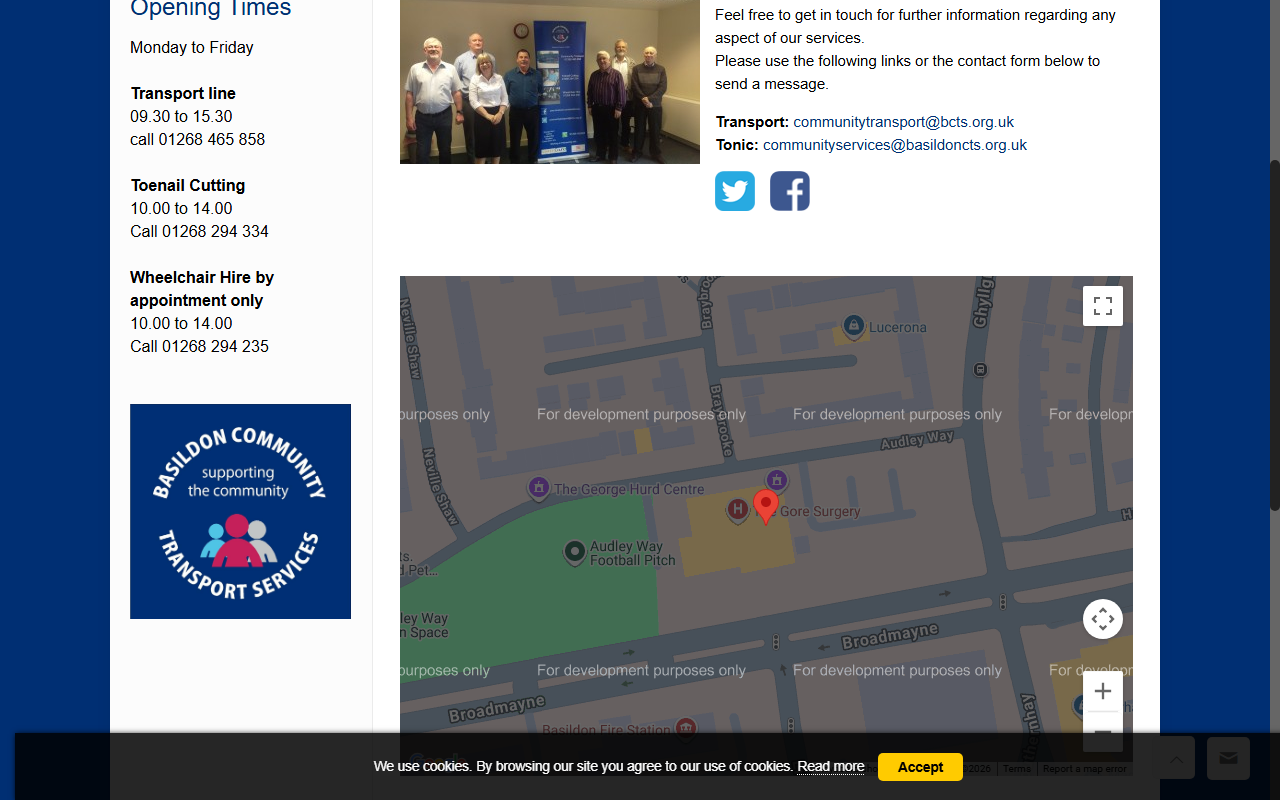 Basildon CT website screenshot showing their bus services and timetable information