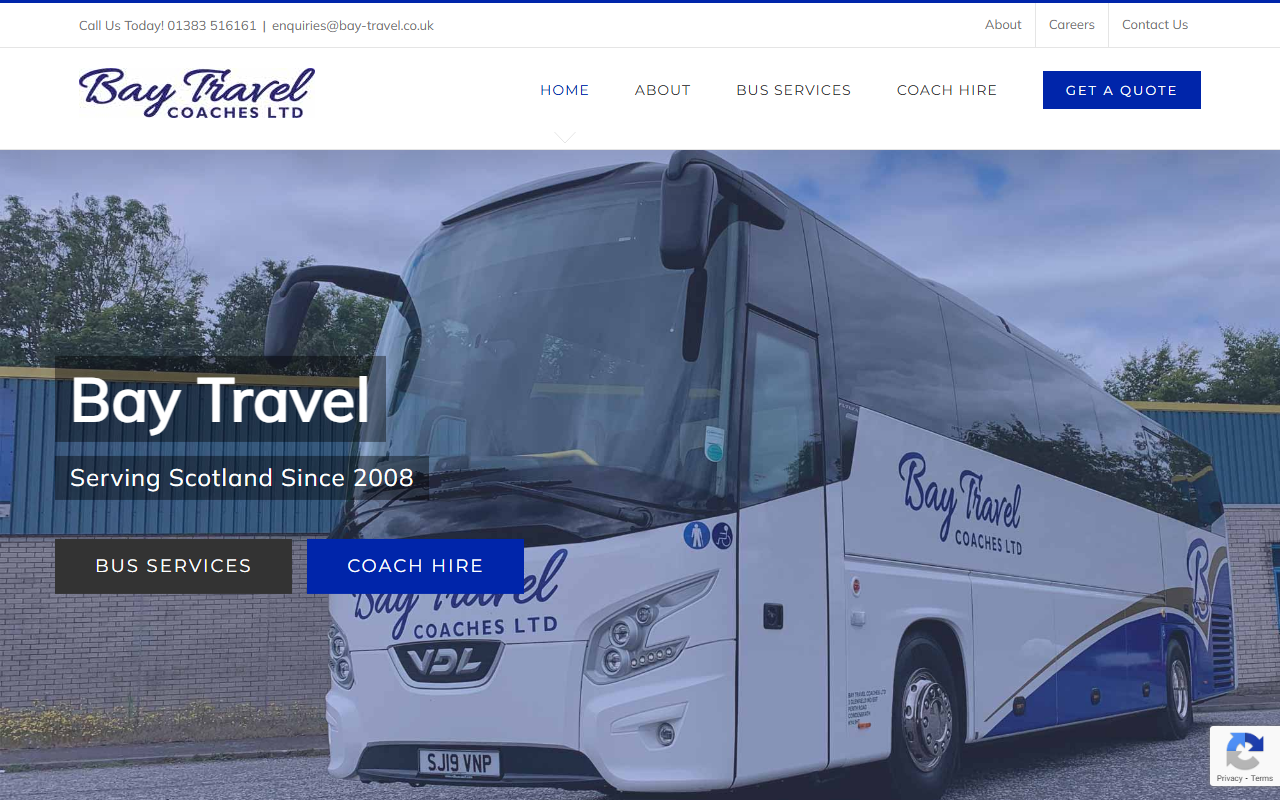 Bay Travel website screenshot showing their bus services and timetable information