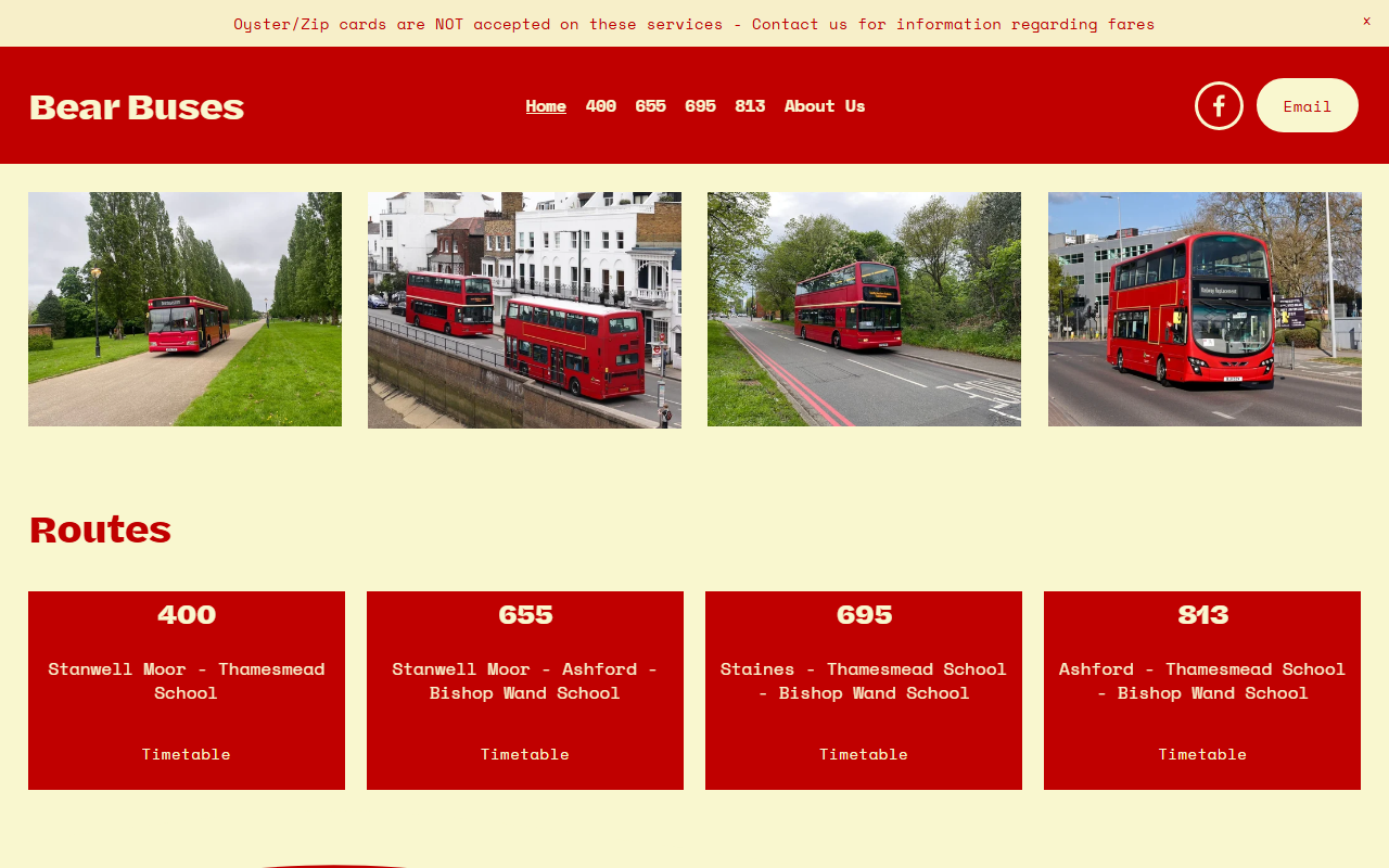 Bear Buses website screenshot showing their bus services and timetable information