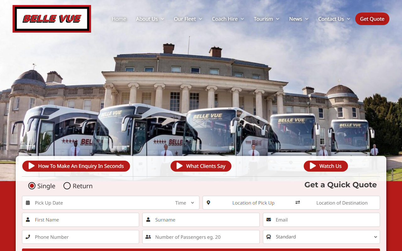 Belle Vue website screenshot showing their bus services and timetable information