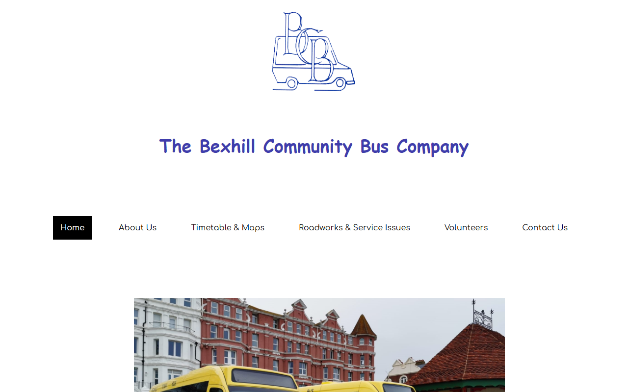 Bexhill Community Bus website screenshot showing their bus services and timetable information