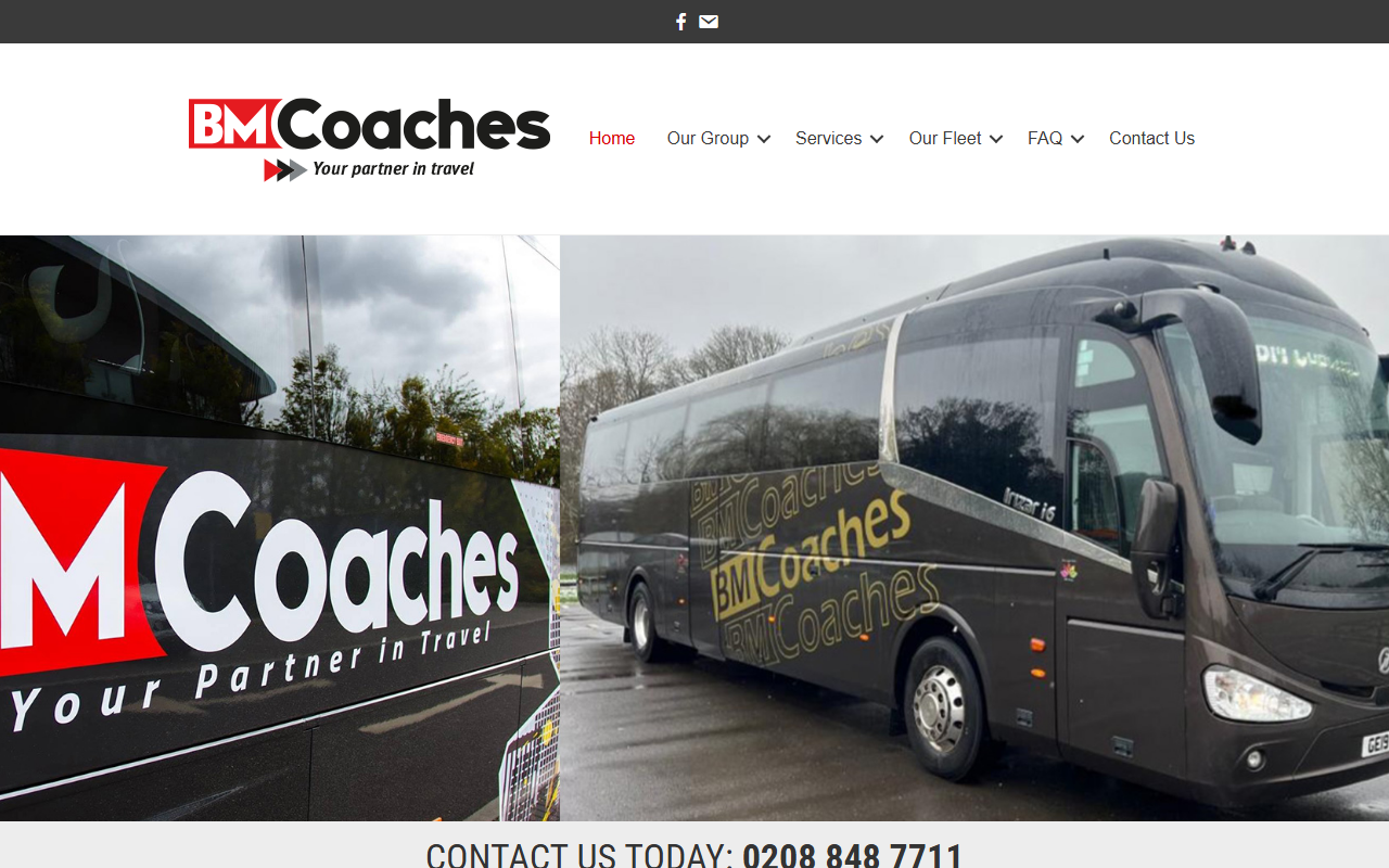 BM Coaches and Rental Ltd website screenshot showing their bus services and timetable information