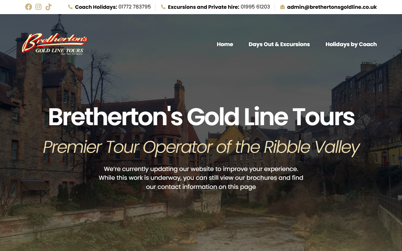 Bretherton Gold Line Tou website screenshot showing their bus services and timetable information