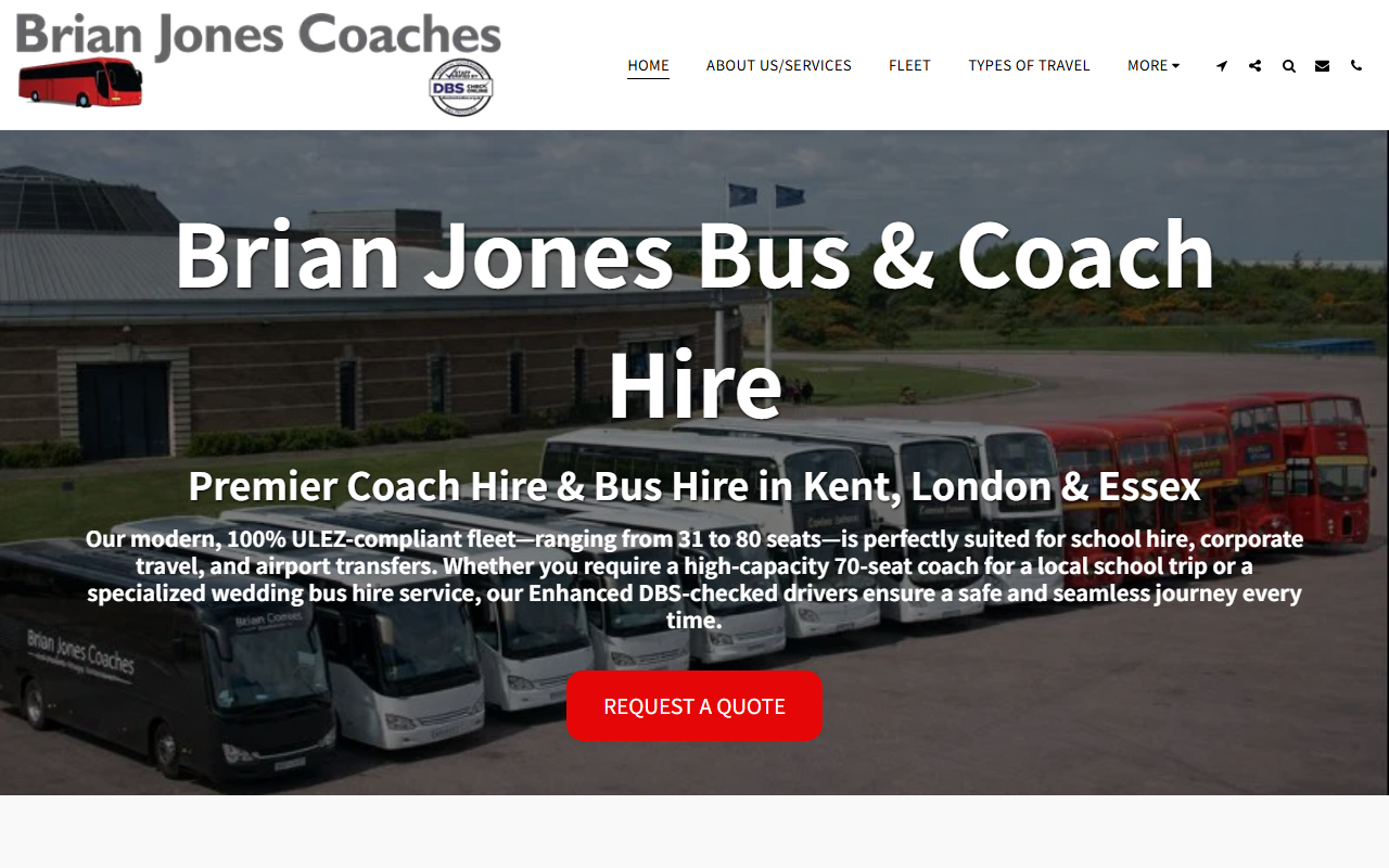 Brian Jones Coaches website screenshot showing their bus services and timetable information