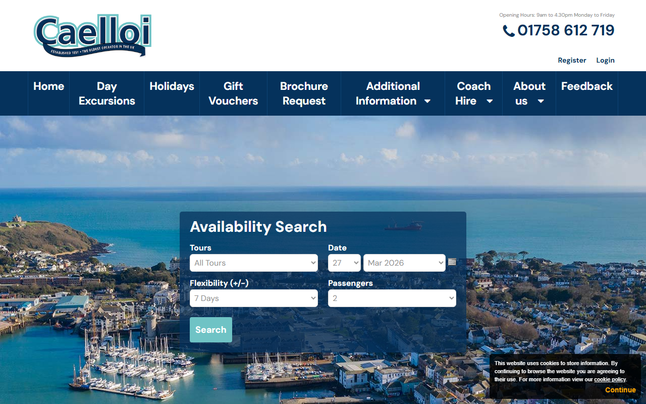 Caelloi website screenshot showing their bus services and timetable information