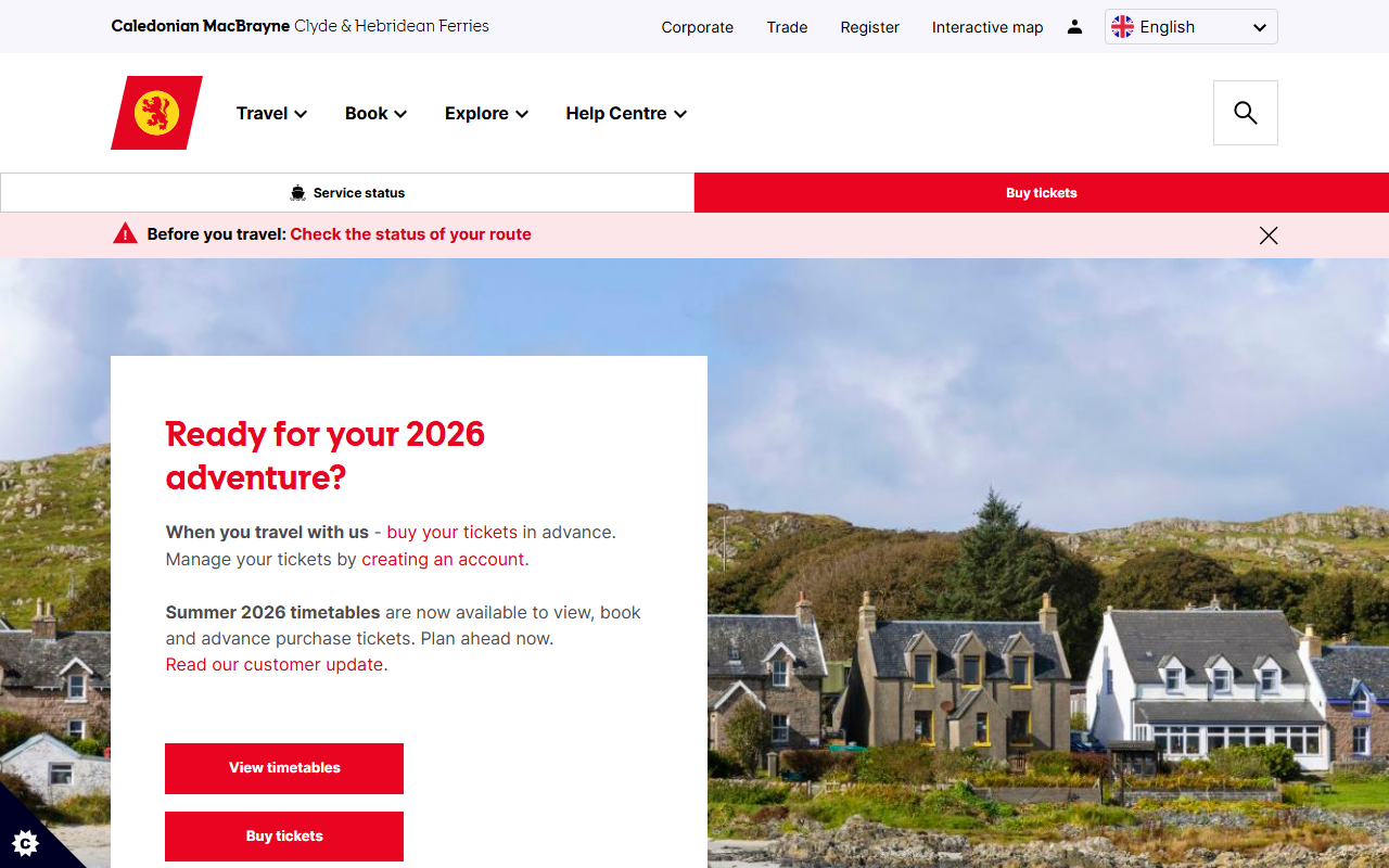 Caledonian MacBrayne website screenshot showing their bus services and timetable information