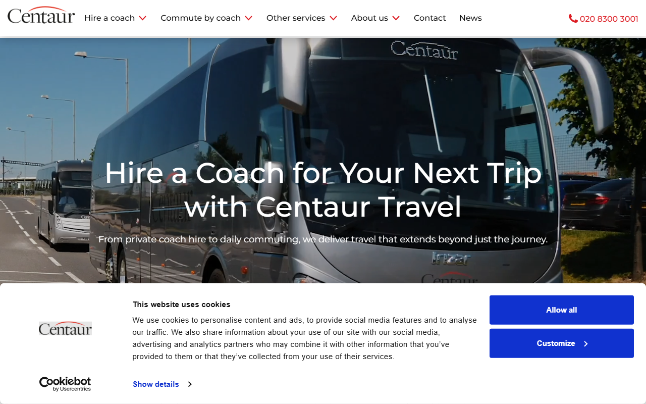 Centaur Coaches website screenshot showing their bus services and timetable information
