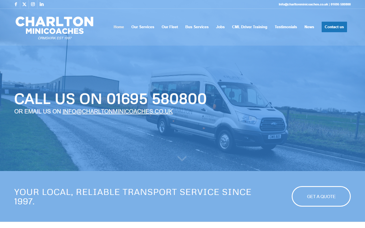 Charltons website screenshot showing their bus services and timetable information