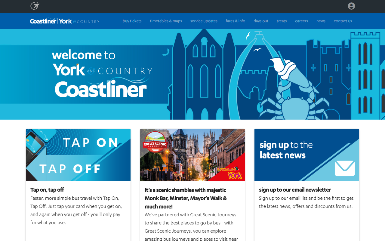 Coastliner Buses website screenshot showing their bus services and timetable information
