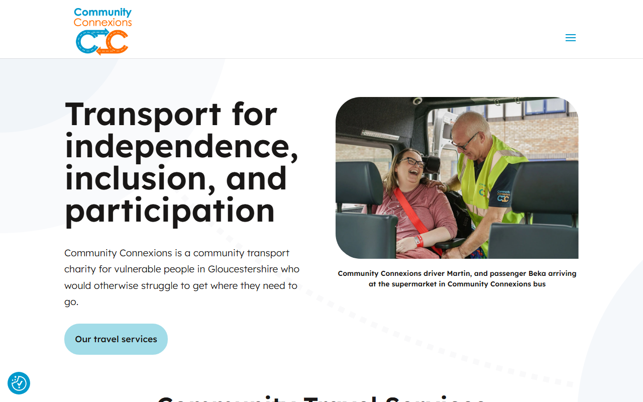 Community Connexions website screenshot showing their bus services and timetable information