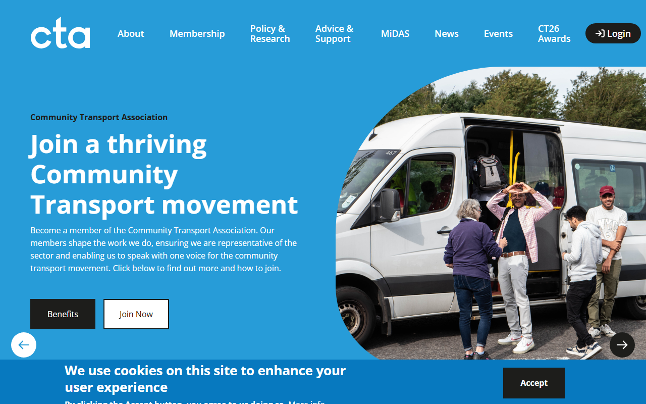 Community Transport for website screenshot showing their bus services and timetable information