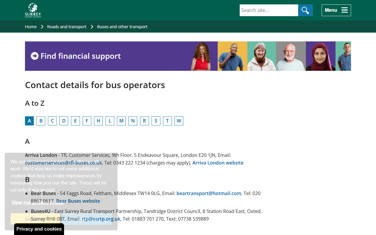 Compo website screenshot showing their bus services and timetable information