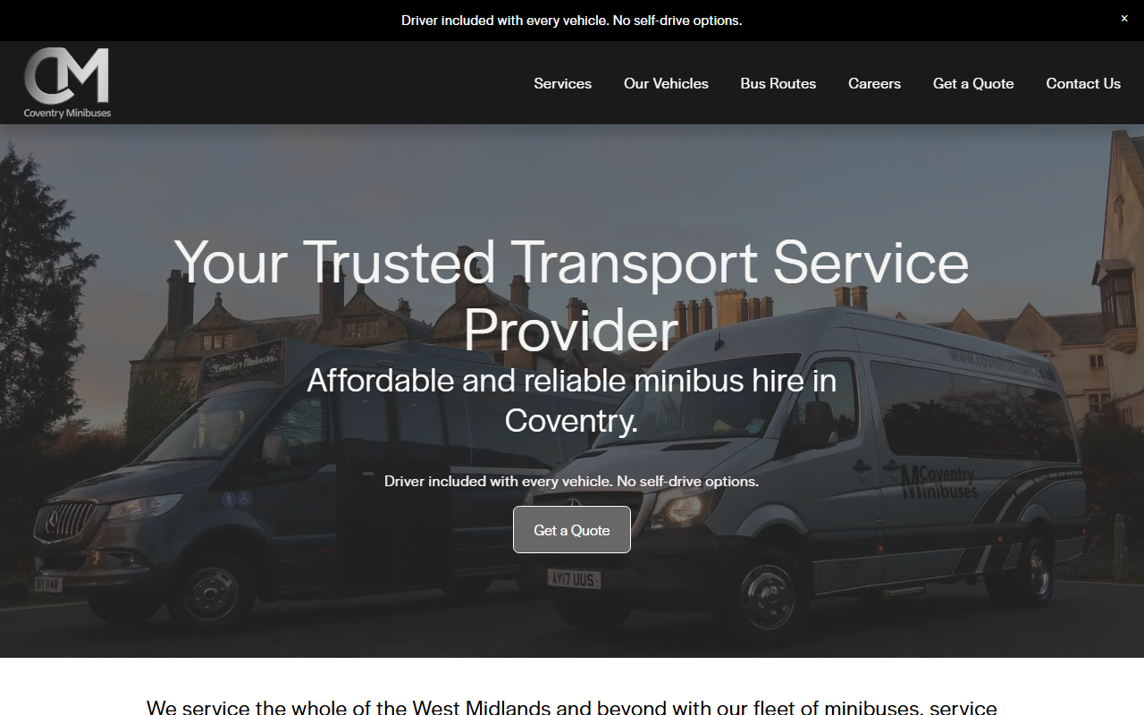 Coventry Minibuses website screenshot showing their bus services and timetable information