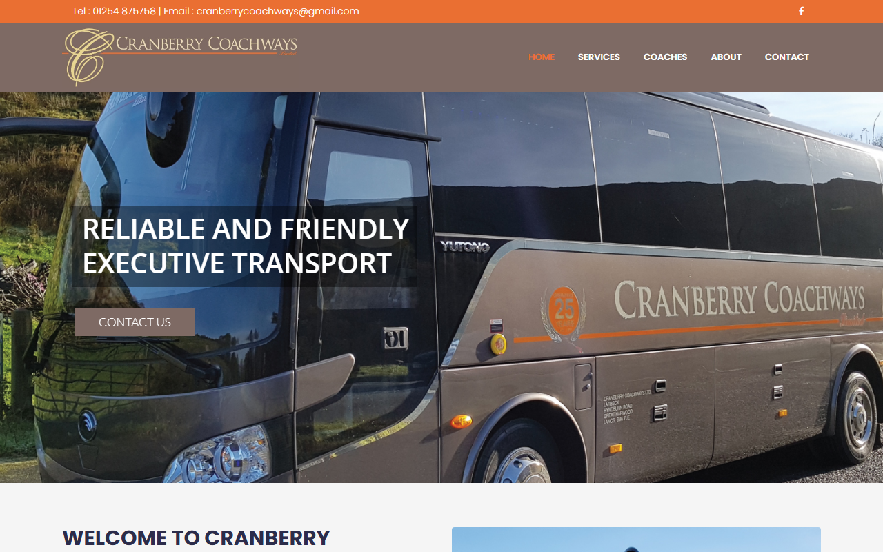 Cranberry Coachways Ltd website screenshot showing their bus services and timetable information