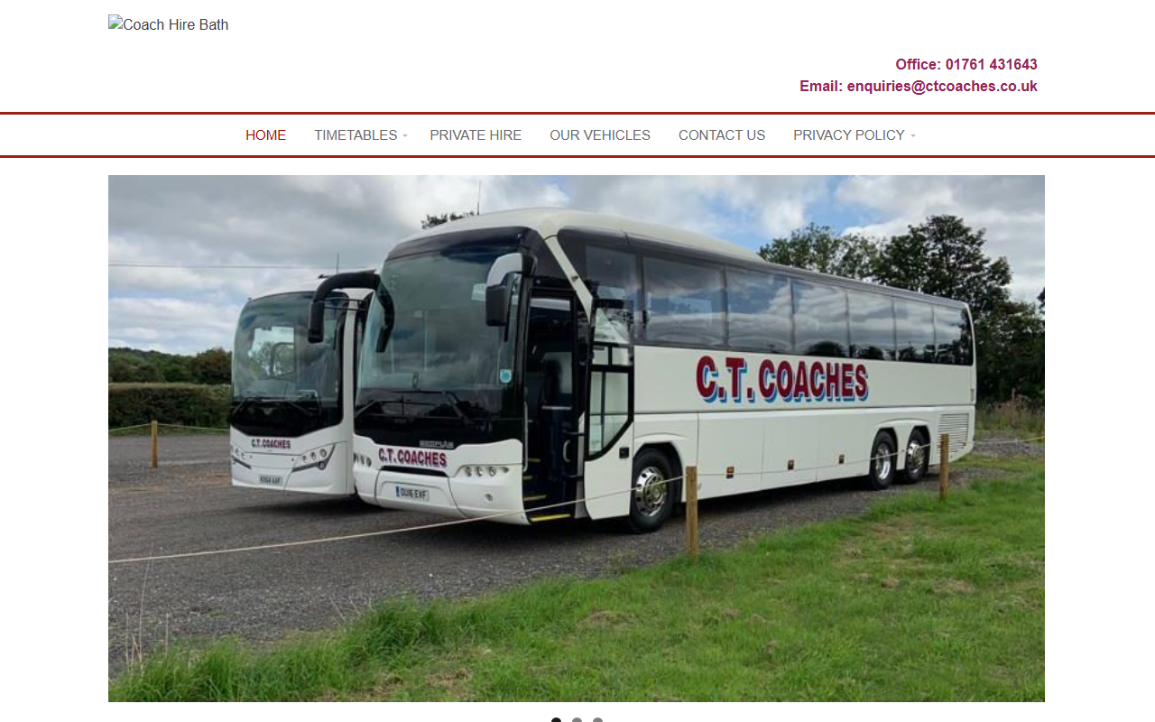 CT Coaches website screenshot showing their bus services and timetable information