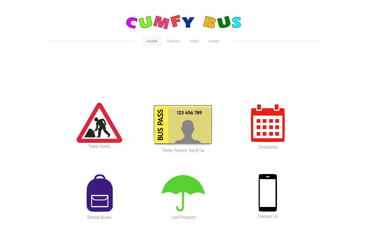 Cumfybus website screenshot showing their bus services and timetable information