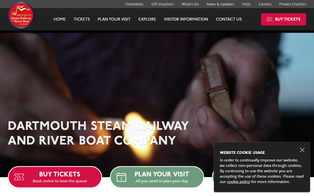Dartmouth Steam Railway website screenshot showing their bus services and timetable information