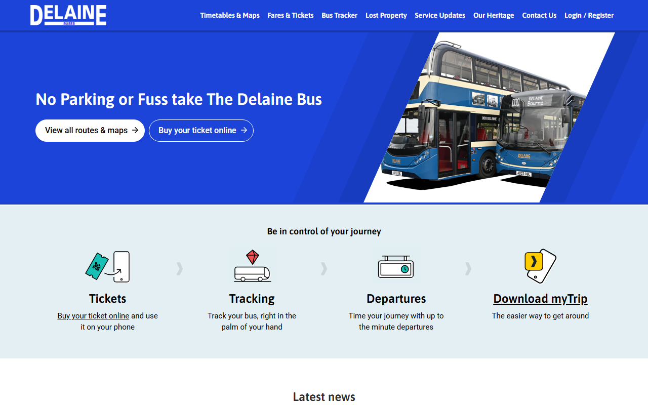 Delaine Buses website screenshot showing their bus services and timetable information