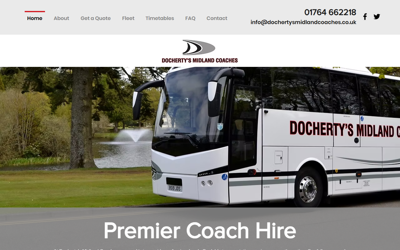 Dochertys Midland Coache website screenshot showing their bus services and timetable information