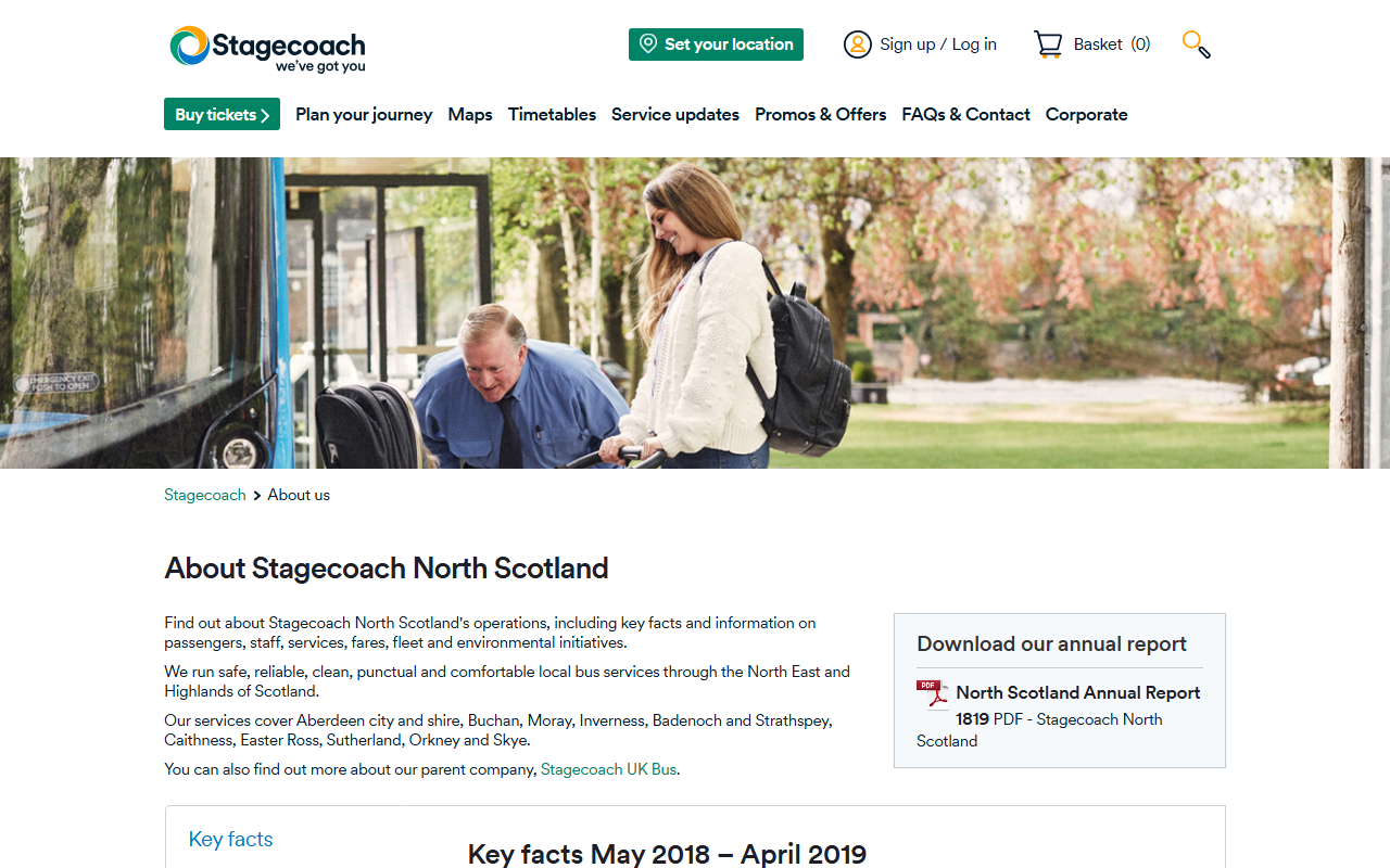 Easter Ross Coach Compan website screenshot showing their bus services and timetable information