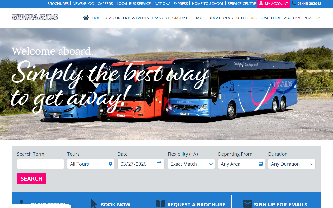 Edwards Coaches website screenshot showing their bus services and timetable information