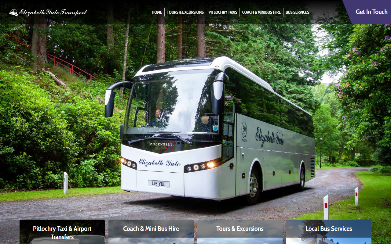 Elizabeth Yule website screenshot showing their bus services and timetable information