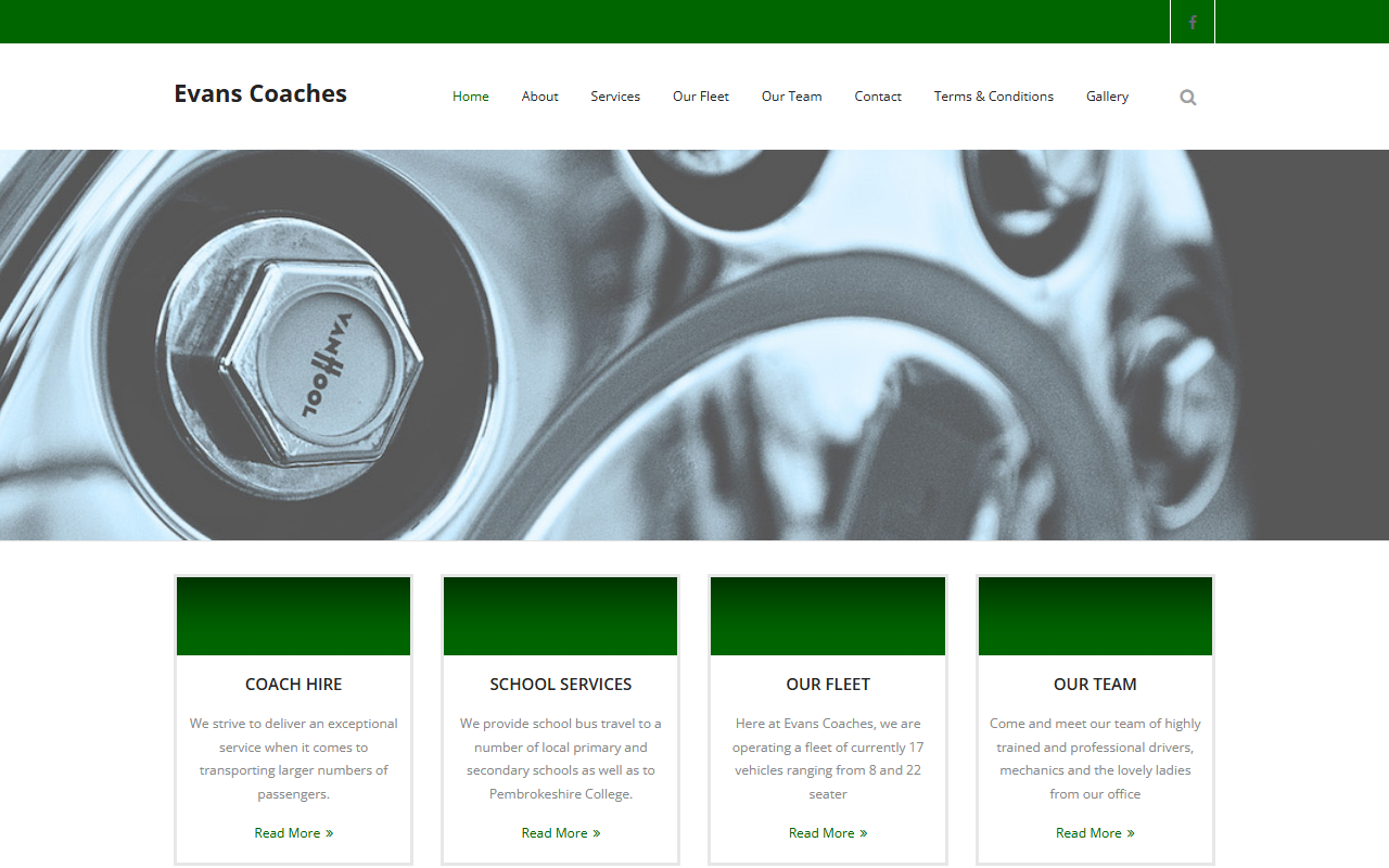 Evans Coaches Tregaron website screenshot showing their bus services and timetable information