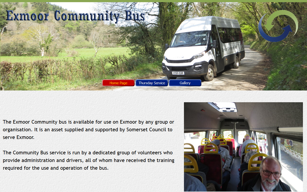 Exmoor Community Bus As website screenshot showing their bus services and timetable information