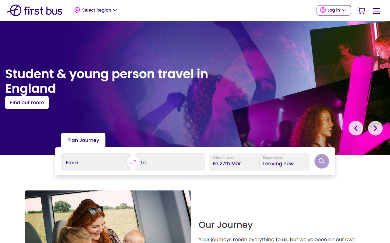 First Eastern Counties website screenshot showing their bus services and timetable information