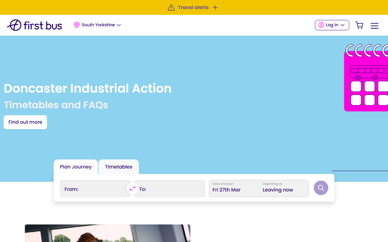First South Yorkshire website screenshot showing their bus services and timetable information