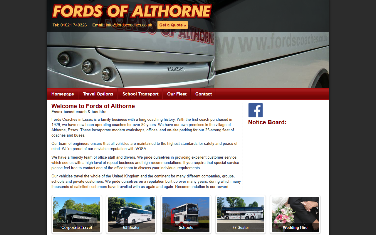 Fords Coaches website screenshot showing their bus services and timetable information