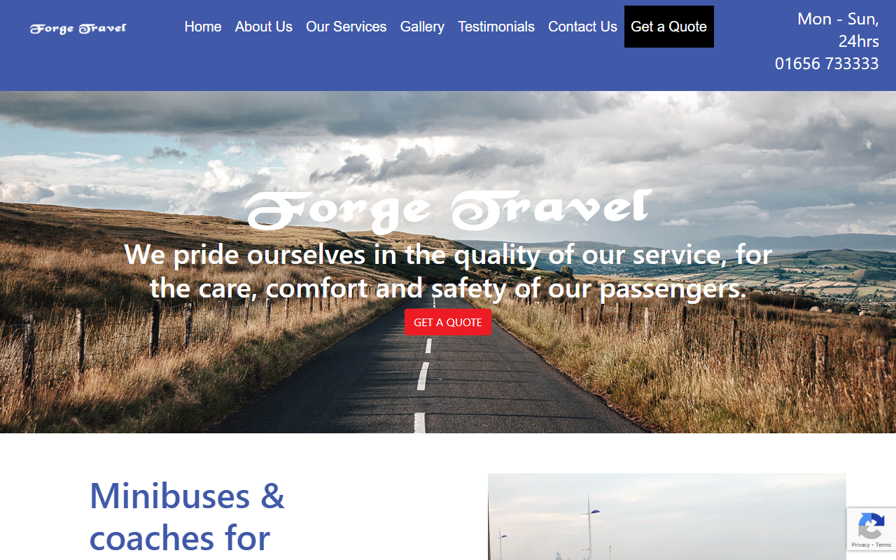 Forge Travel website screenshot showing their bus services and timetable information