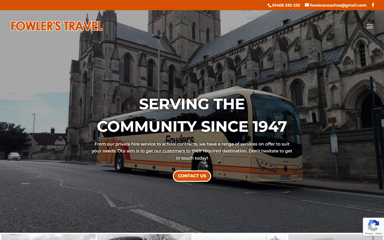 Fowlers Travel website screenshot showing their bus services and timetable information