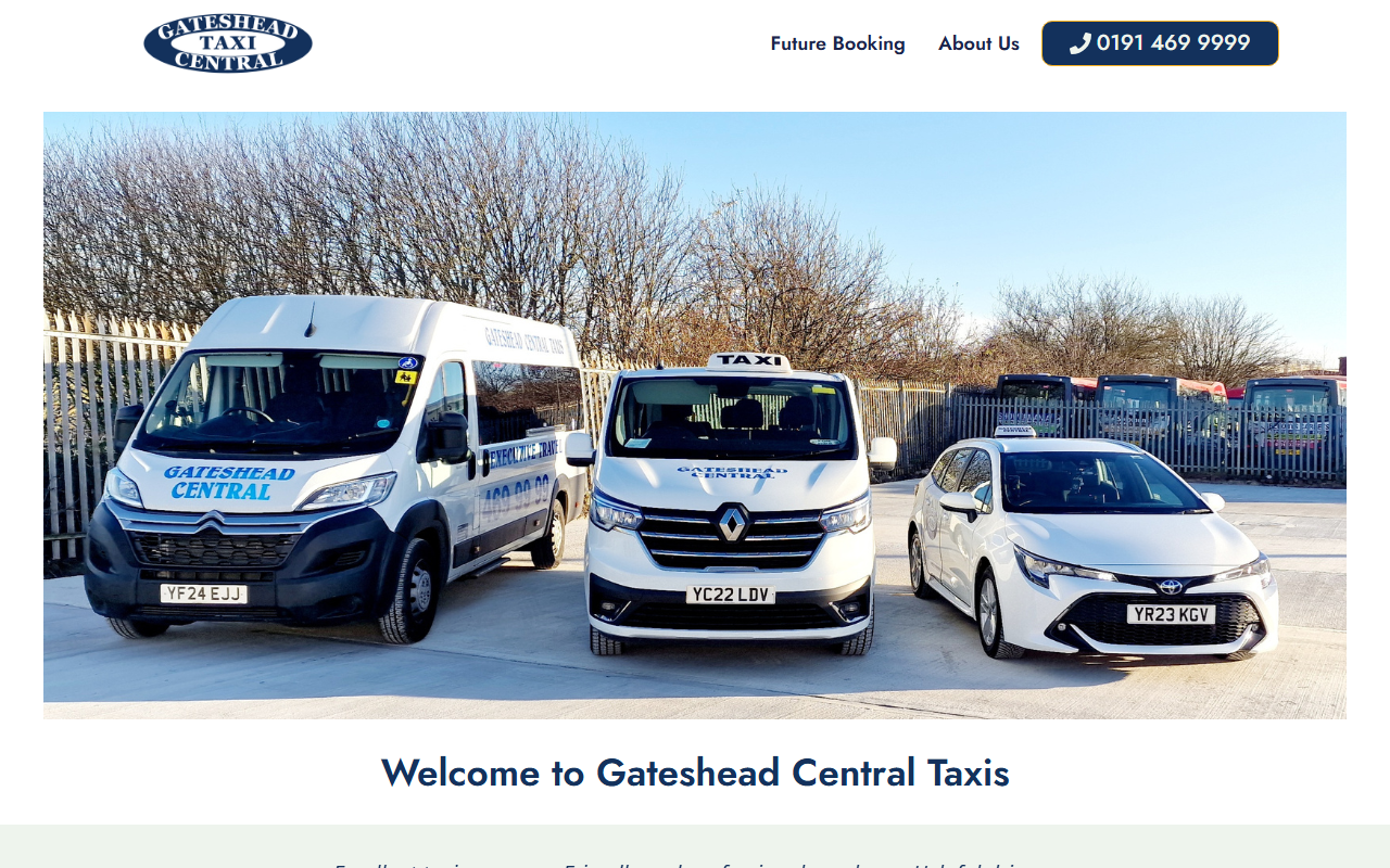 Gateshead Central Taxis website screenshot showing their bus services and timetable information
