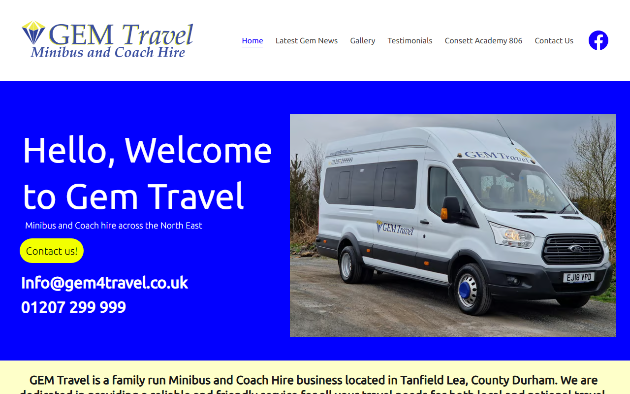 Gem Travel website screenshot showing their bus services and timetable information
