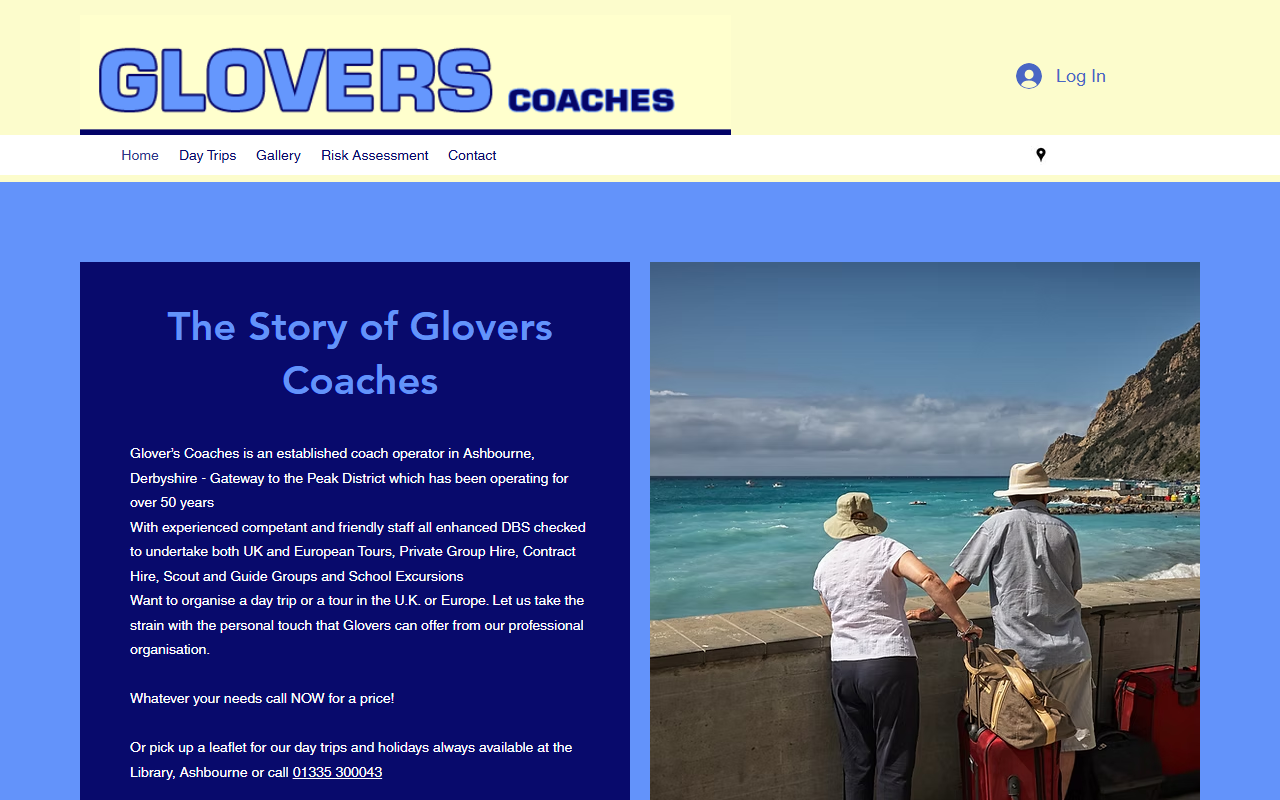 Glovers website screenshot showing their bus services and timetable information