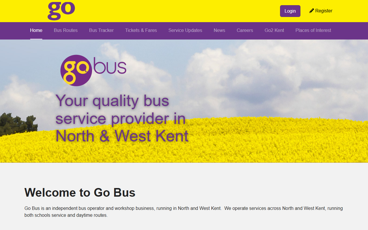 GO-Coach Hire Ltd website screenshot showing their bus services and timetable information