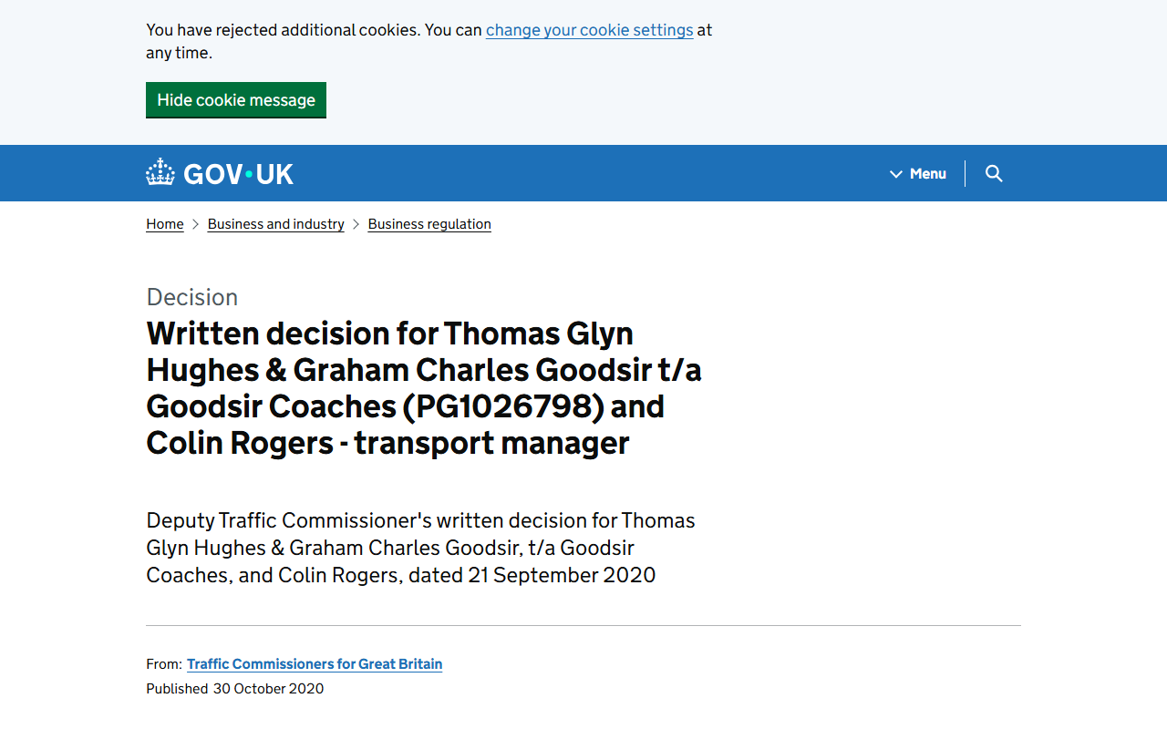 Goodsir website screenshot showing their bus services and timetable information