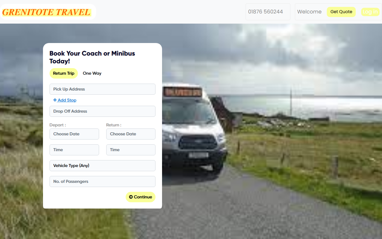 Grenitote Travel website screenshot showing their bus services and timetable information