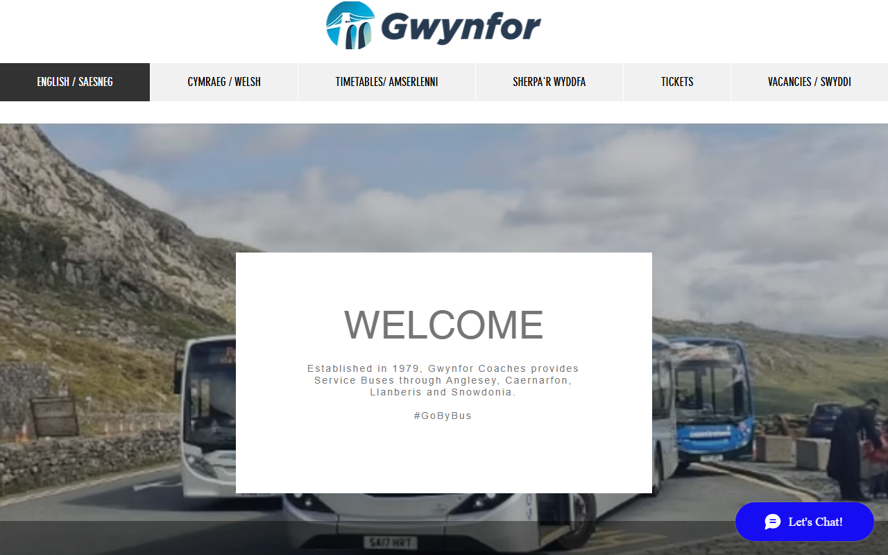 Gwynfor Coaches website screenshot showing their bus services and timetable information